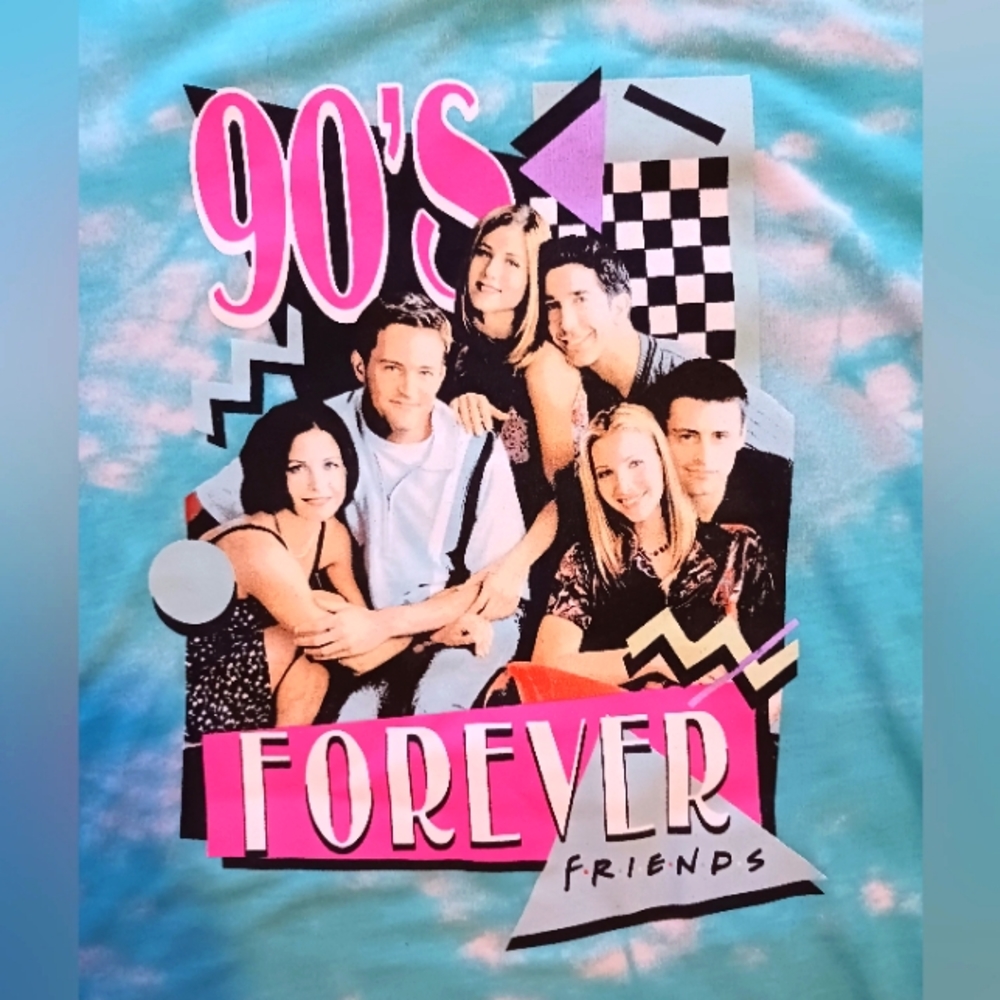 F•R•I•E•N•D•S (Walmart), size XL, Blue tie dye 90's themed graphic tee.